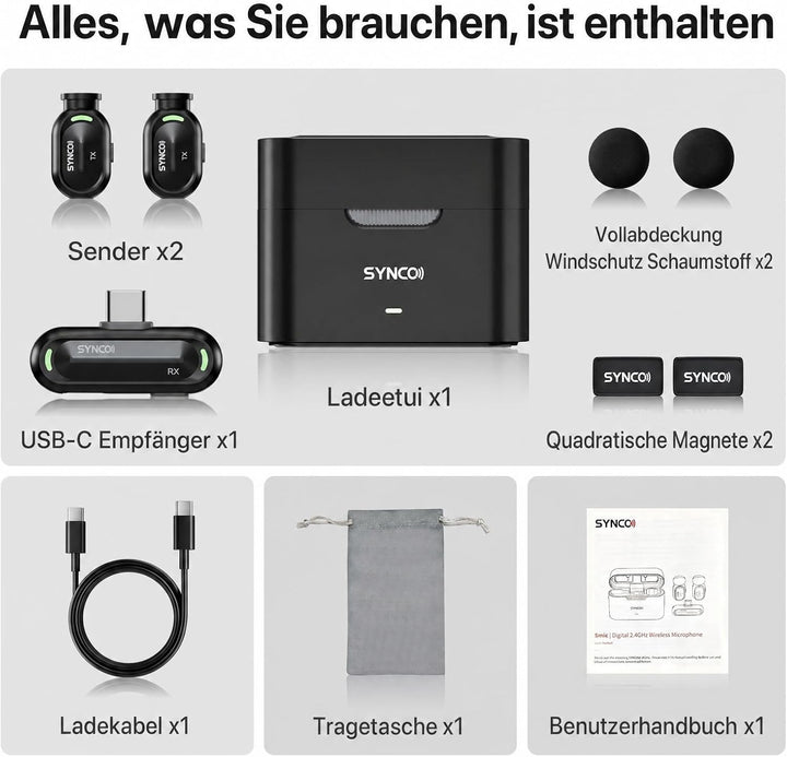 SYNCO SMICT KI Funkmikrofon für Android, Kabelloses Lavalier Mikrofon mit Echtzeit Übersetzung, AI A