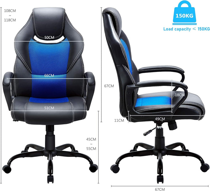 BASETBL bürostuhl Racing Gaming Stuhl schreibtischstuhl, Holzwerkstoff, Blau,