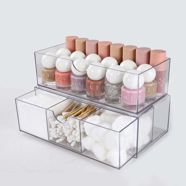 Kosmetik Organizer 2 Set, Make Up Schminkaufbewahrung mit Schubladen Transparent, für Eyeliners Lipp