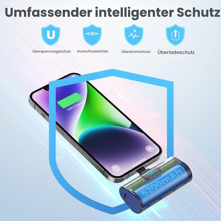 Mini Powerbank 5200mAh für iPhone, Klein Power Bank 20W PD 4.0A Schnellladefunktion Externer Akku, C