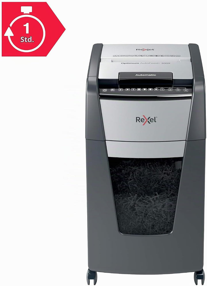 Rexel 2020300X Auto+ 300X — Automatischer P4-Sicherheits-Aktenvernichter mit Querschnitt, Fassungsve