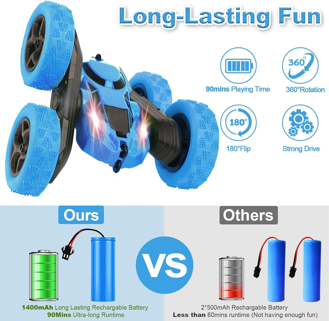 Ferngesteuertes Auto, 90 Min Spielzeit, 2.4Ghz Doppelseitig 360° drehbare RC Stunt Crawler mit Schei