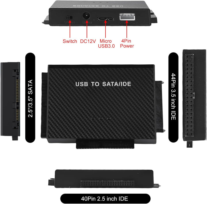 USB 3.0 zu SATA IDE Adapter, USB 3.0 zu IDE/SATA Festplatte Adapter Für 2,5/3,5 Zoll SATa & IDEHDD/S