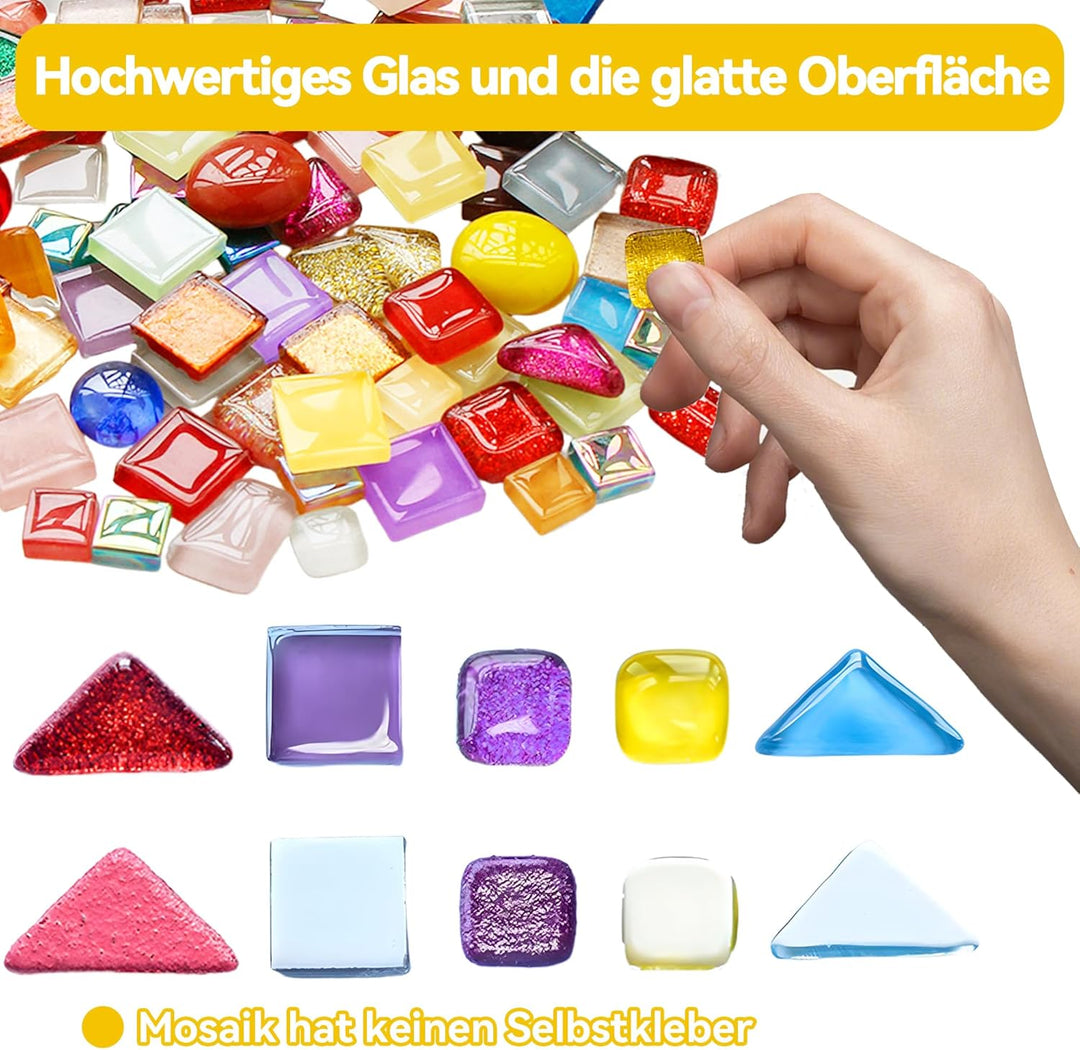 AiYoYo 650g Bunte Mosaiksteine Set Glitzernde Glasstücke für erwachsene DIY Polygonal Verschiedene M