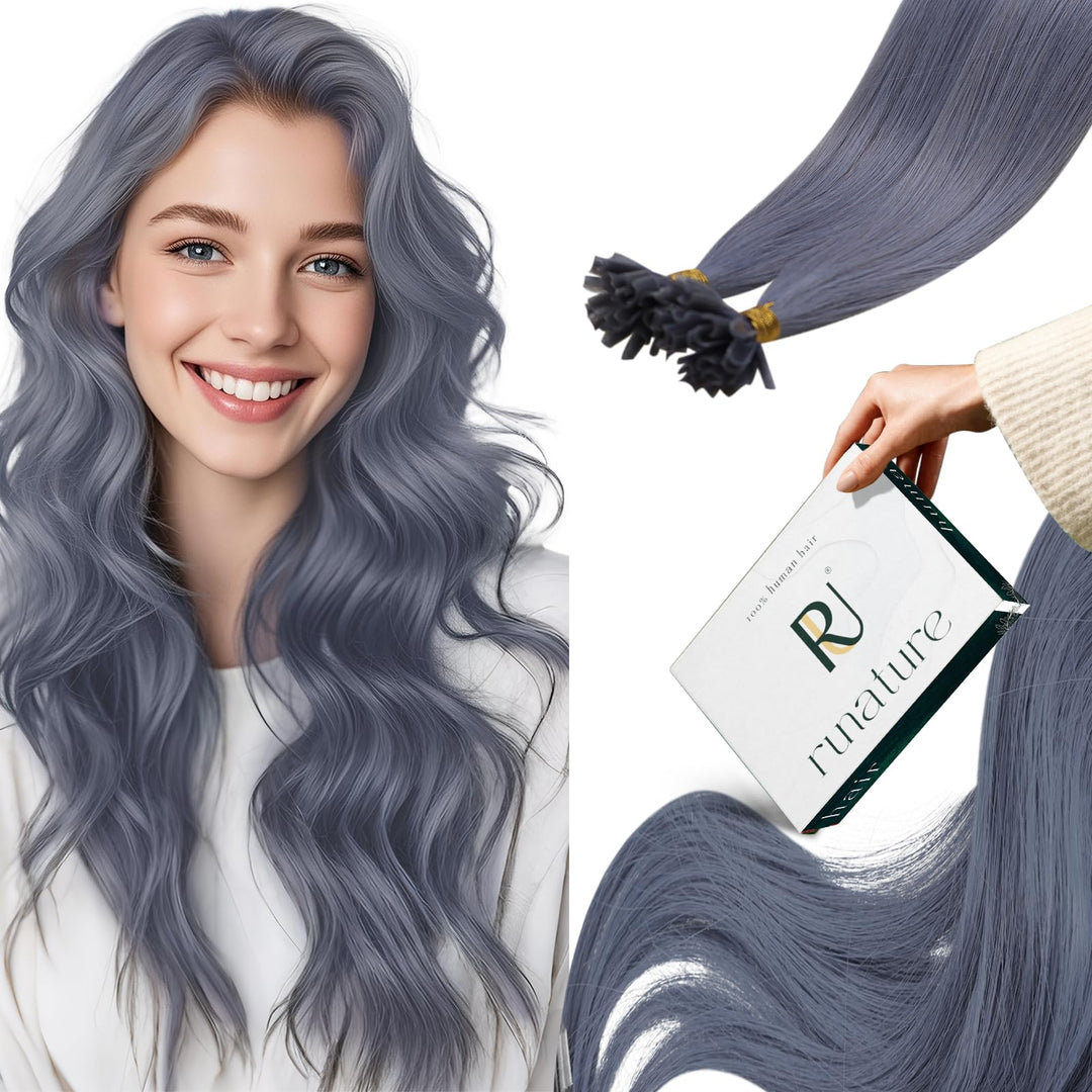RUNATURE Bonding Echthaar Extensions HellBlau 45cm Remy Keratin Haarverlangerung Echthaar U Tip Exte