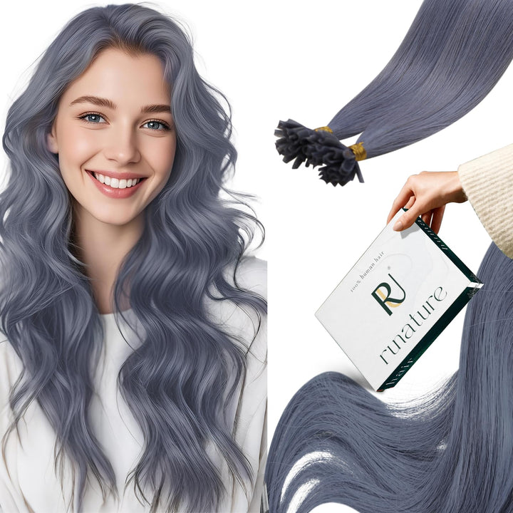 RUNATURE Keratine Extensions Echthaar Bonding Light Blue Bondings Echthaar Extensions U Tip Haarverl