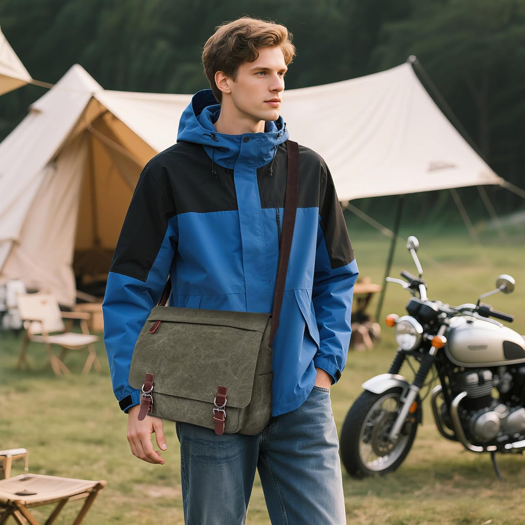 DORRISO Herren Umhängetasche Mode Schultertasche Leinwand Schultertaschen für 13.3 Zoll Laptop Kurie