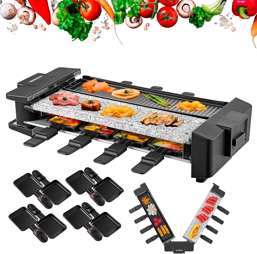 Steinborg Raclette Grill 2in1 8 Personen Raclette Gerät Raclettegrill Party Grill Elektro Grill Tisc
