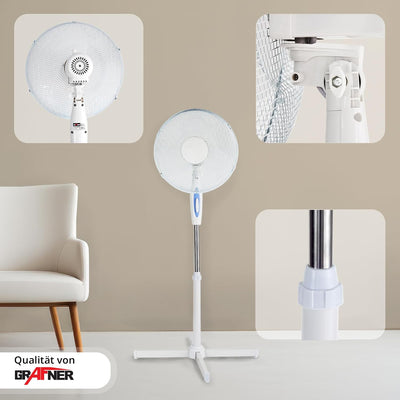 Grafner XXL Standventilator mit Oszillation, Ø41 cm, 3 Geschwindigkeitsstufen, höhenverstellbar, lei