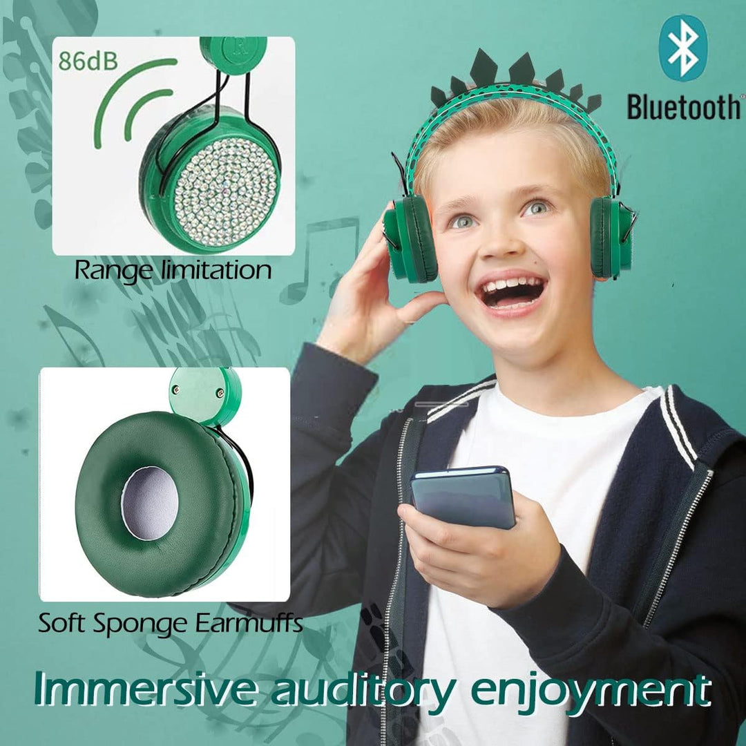 Dinosaurier Kopfhörer Bluetooth Kopfhörer Kinder mit Mikrofon, Over Ear Kopfhörer Kabellos Kinder mi