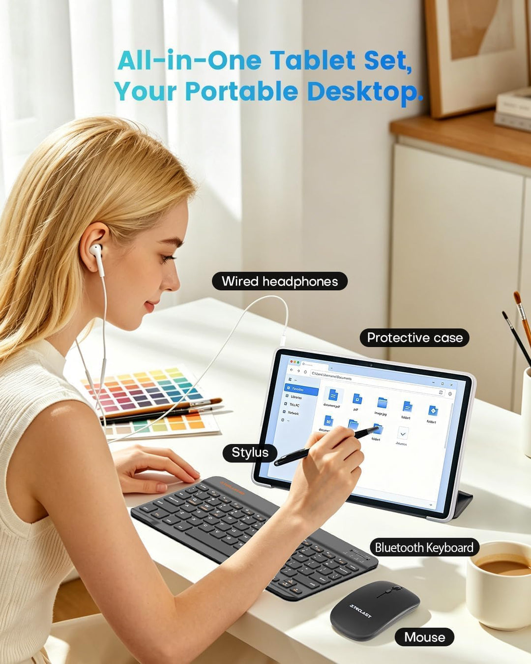TECLAST 10.1 Zoll Android Tablet mit Gemini AI, Tablets mit Tastatur und Stift 10-Zubehör, 64GB ROM