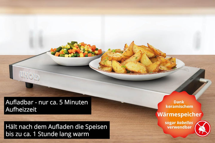 Unold 58845 Wärmespeicherplatte Elena - 1100 Watt, mobil, Keramik, Aufheizzeit 5 Min., Aufladbar, mi