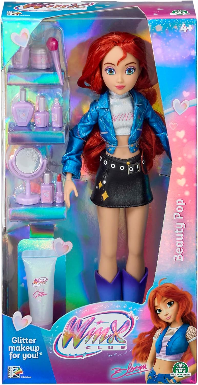 Winx Club Beauty Pop Doll – Bloom with Fashion Concert Outfit &amp; Glitter Gel – Fully Articulated Fair