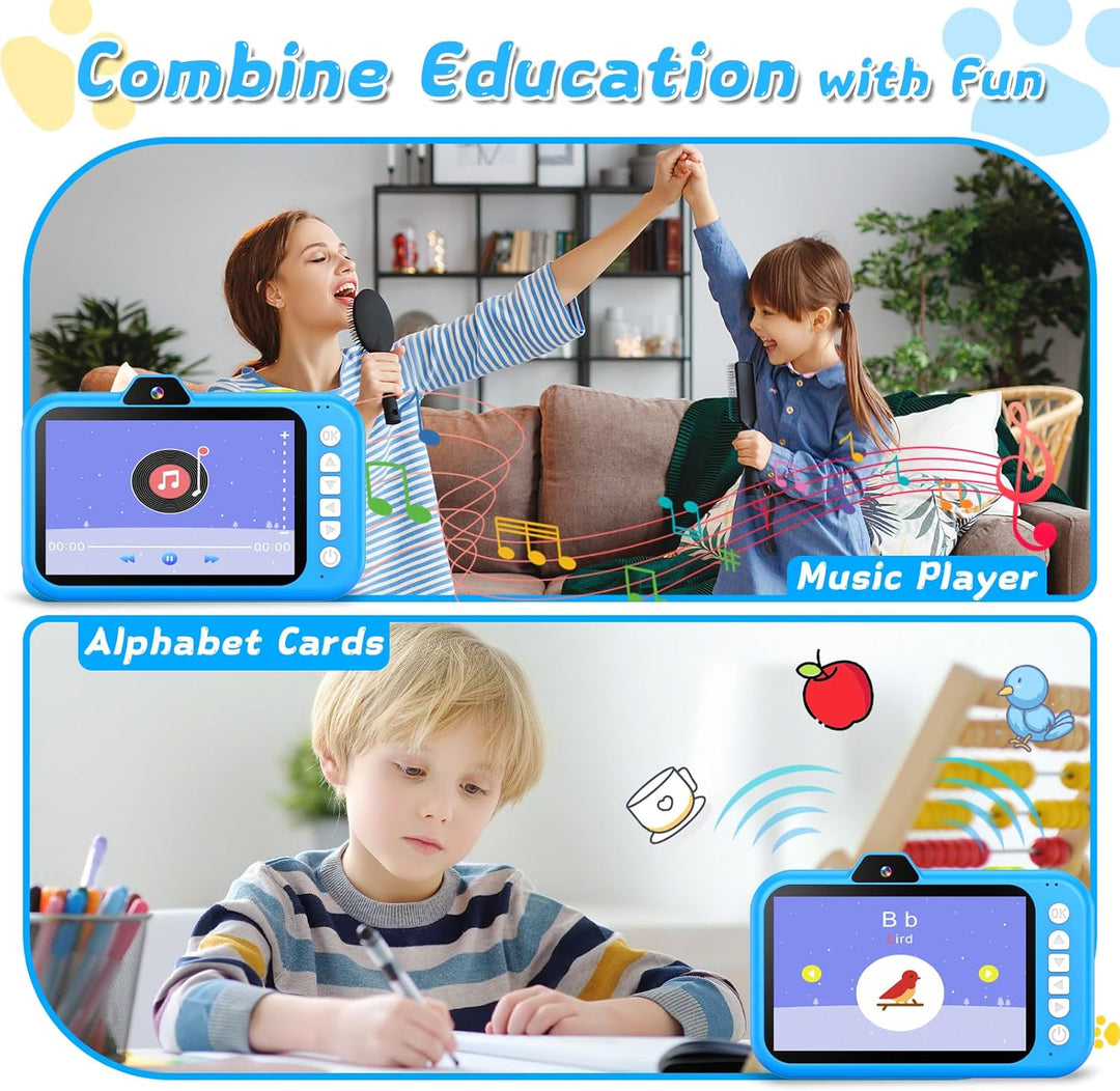 Kinderkamera mit 360°Rotierendes Zoomobjektiv, 3,5" Grosses Display, Kinder Kamera mit Selfies, LED-