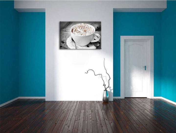 Kaffe mit Sahne und Zimt schwarz/weiss Format: 100x70 cm auf Leinwand, XXL riesige Bilder fertig ger