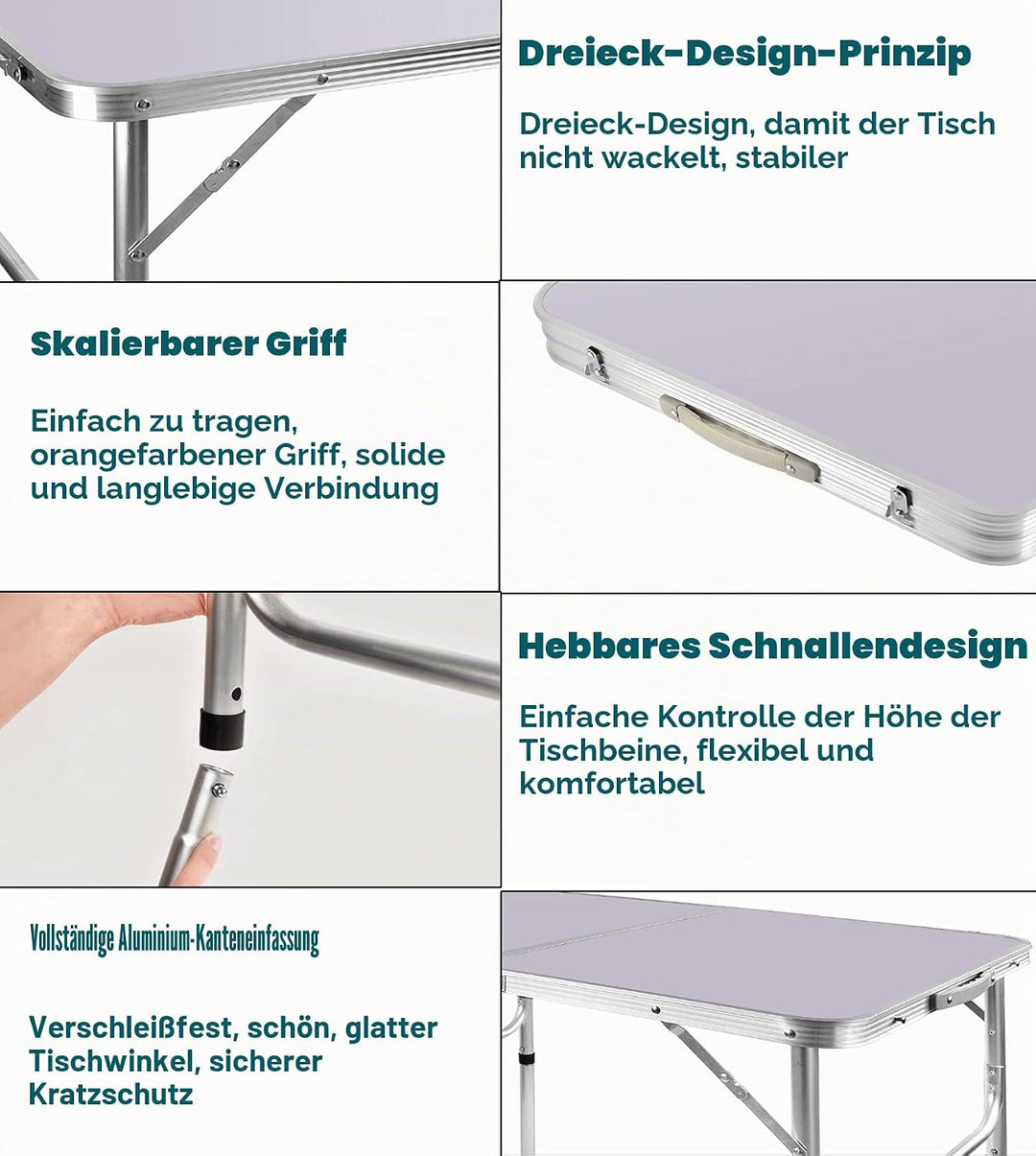 Klapptisch 91 cm mit Verstellbarer Höhe von 67 cm/37 cm, leicht, tragbar, Aluminium, Camping, Buffet