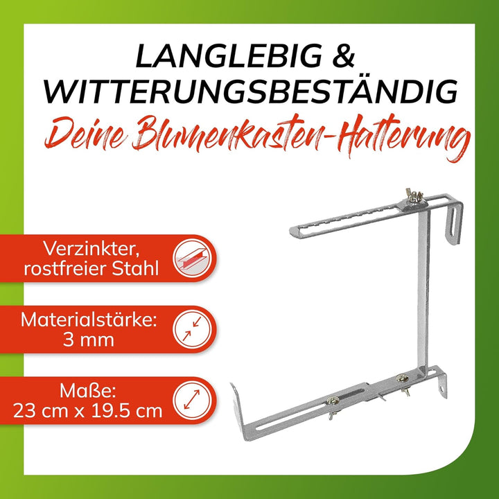 bellissa – Blumenkastenhalterung eckig für Blumenkästen 8er Set hochbelastbar bis 30kg - Montage für