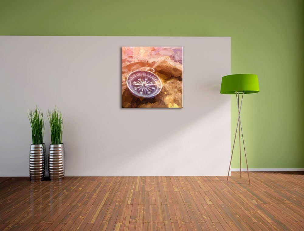 schöner Kompass Heimat, Format: 70x70 auf Leinwand, XXL riesige Bilder fertig gerahmt mit Keilrahmen