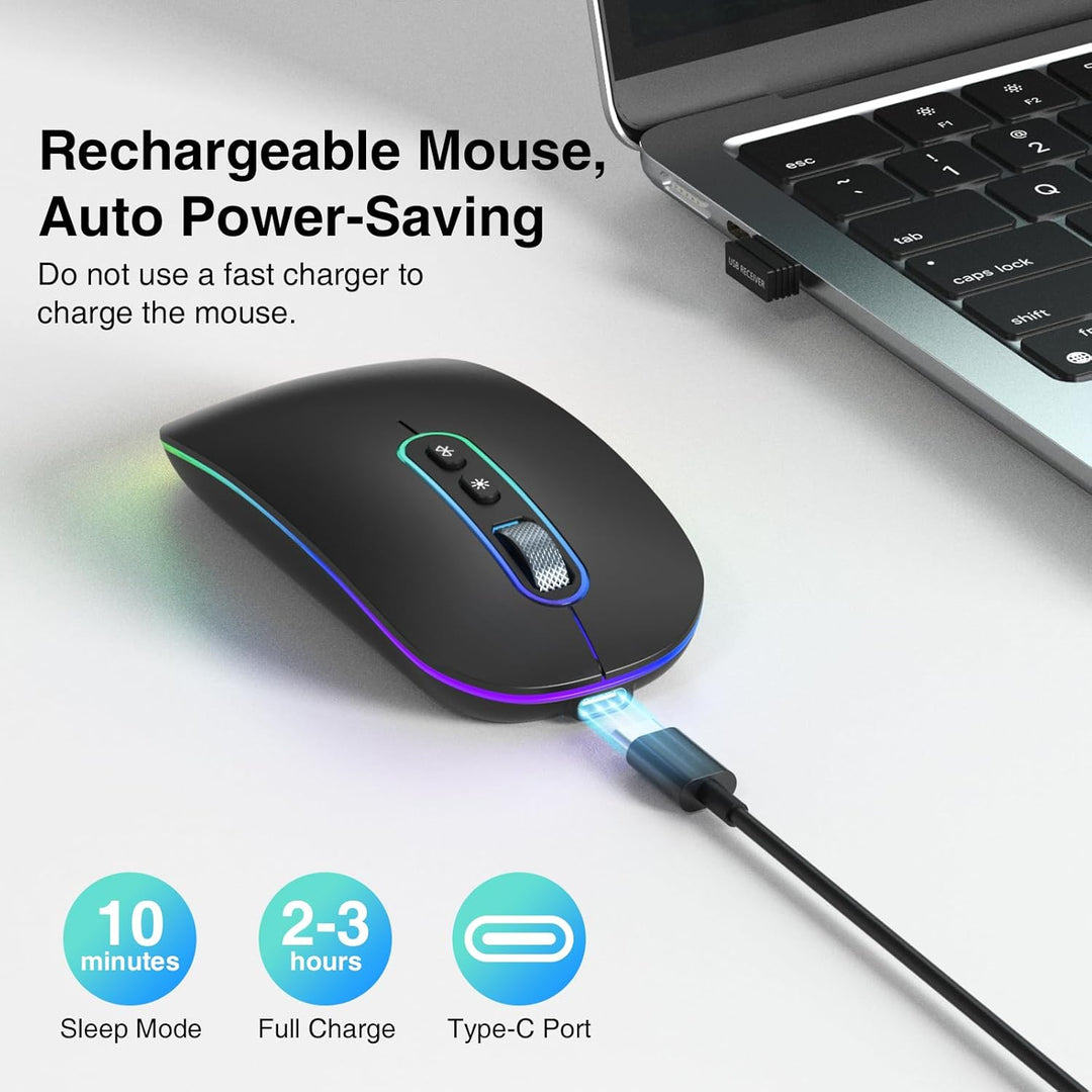 cimetech Bluetooth Maus kabellos (Bluetooth 5.1 + USB 2,4 GHz) LED Dual Mode- Wiederaufladbare Optis