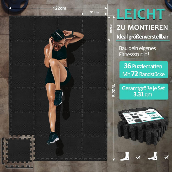 Bodenschutzmatte Fitness Set [31x31cm], 24/36/48 Puzzlematte, EVA Sportmatte Fitnessmatte Rutschfest