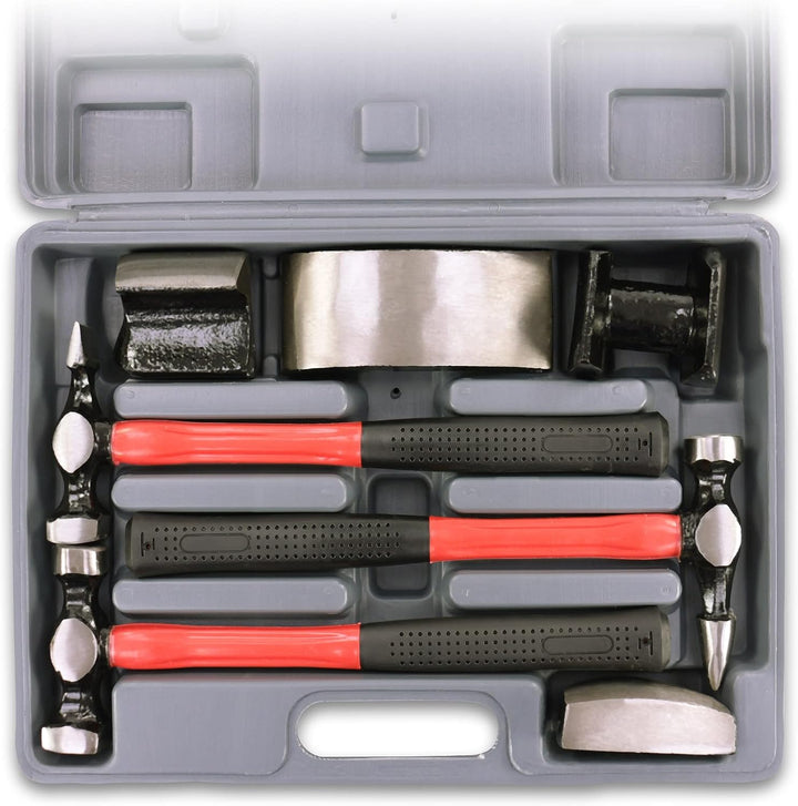 ENVA Karosserie Werkzeug Ausbeulwerkzeug Set 7TLG. Handamboss, Hammer und Ausbeuleisen für präzise B
