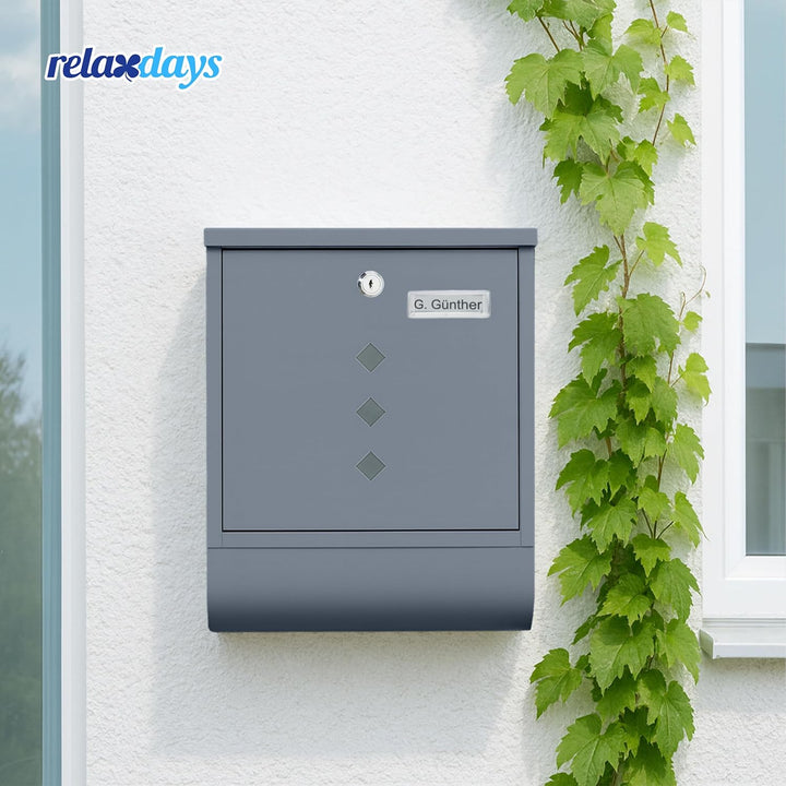 Relaxdays Briefkasten mit Sichtfenster, Metall, 4 Schlüssel, Zeitungsfach, Postkasten, HBT ca. 38 x