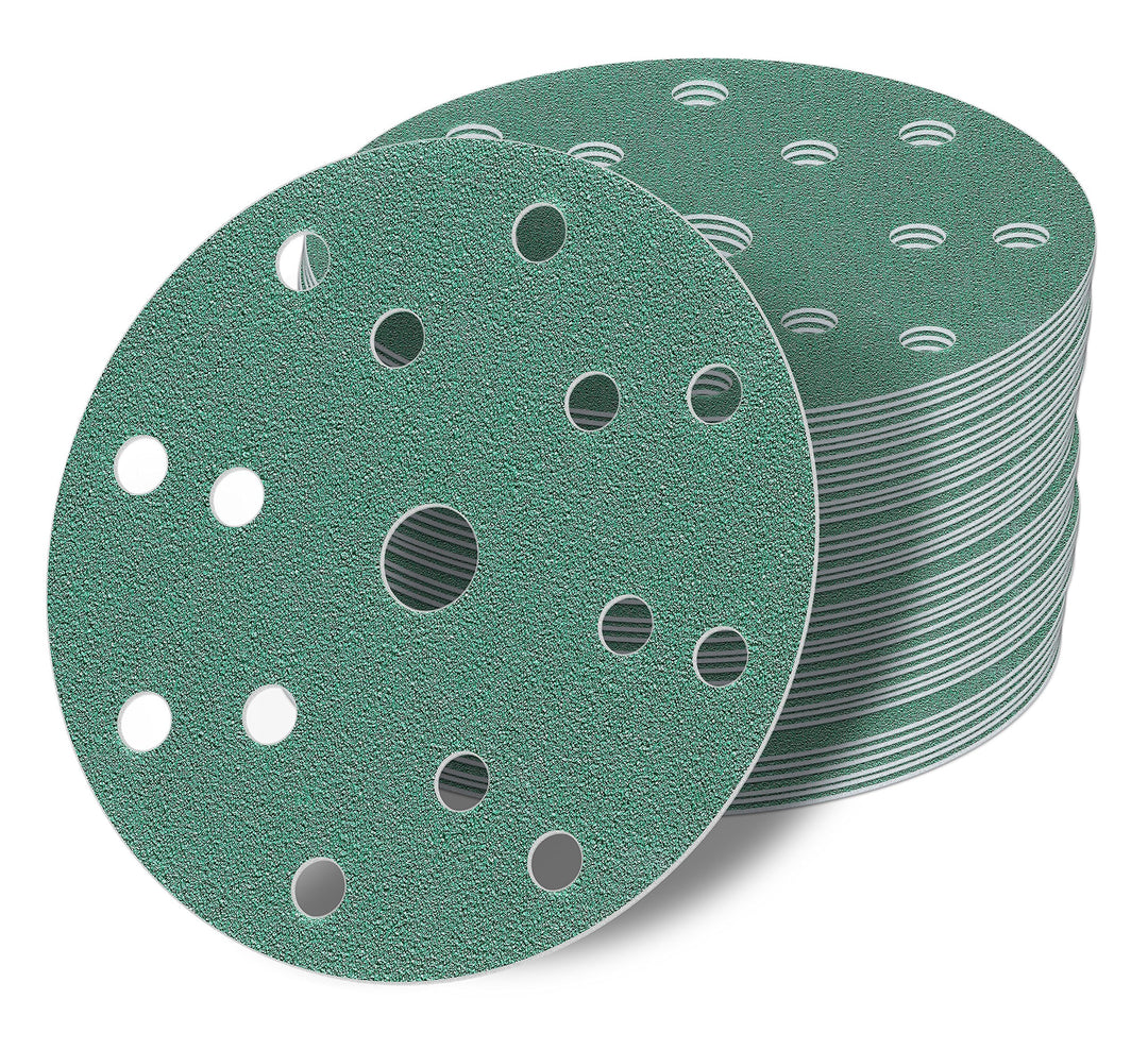 48 Stück Klett-Schleifscheiben green Ø 150 mm Körnung je 8 x 60/80/120/240/400/800 für Exzenter-Schl