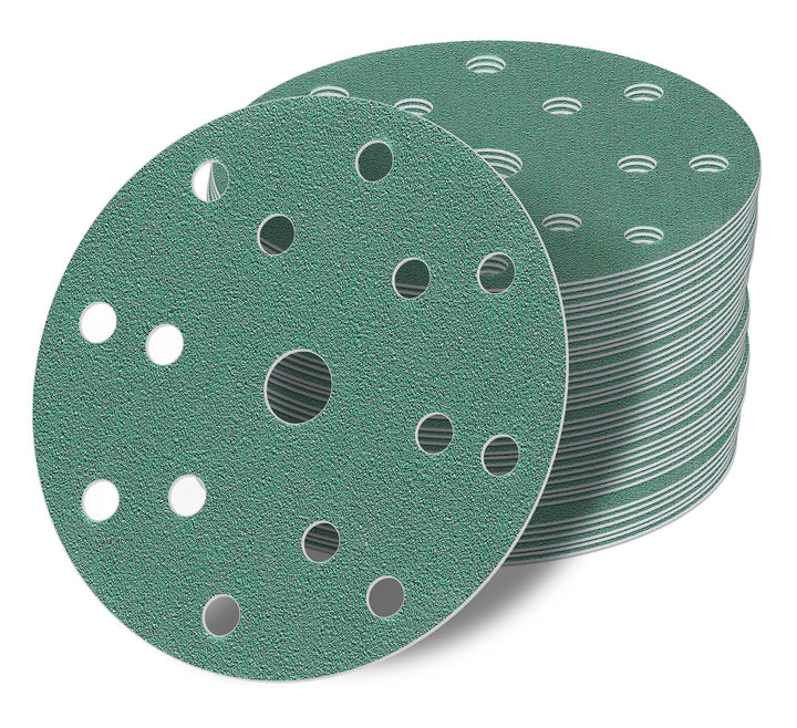 48 Stück Klett-Schleifscheiben green Ø 150 mm Körnung je 8 x 60/80/120/240/400/800 für Exzenter-Schl