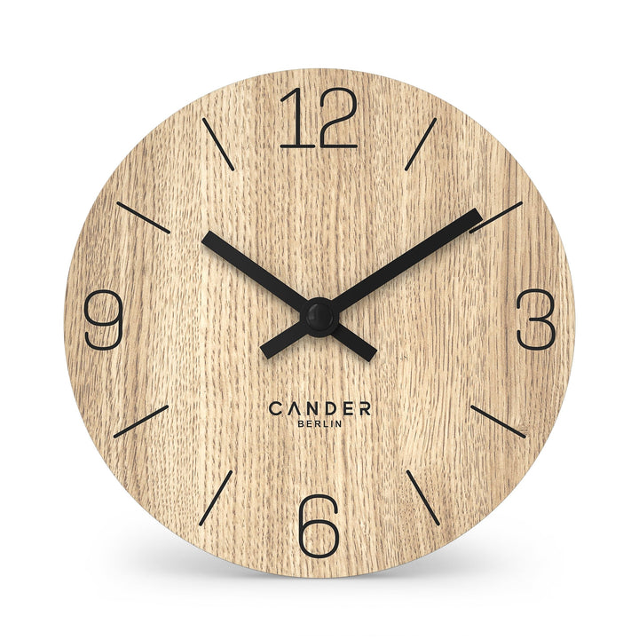 Cander Berlin MNU 2712 D Tischuhr 12 cm batteriebetrieben Holzfurnier Eiche ohne Ticken Vintage anal