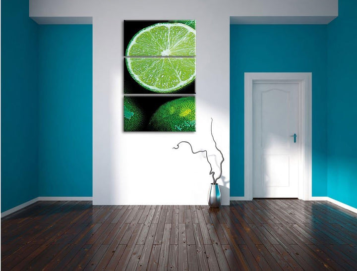 Pixxprint aufgeschnittene Limetten 3-Teiler Leinwandbild 120x80 Bild auf Leinwand