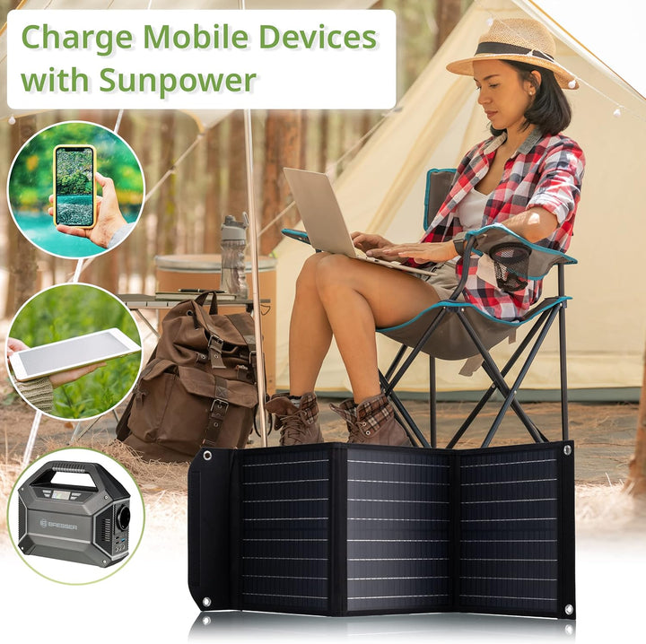 Bresser Solar Ladegerät 40W mit 1x DC- und 3x USB-A-Anschlüssen inkl. USB-A-Buchse mit QC3.0 zur Sch