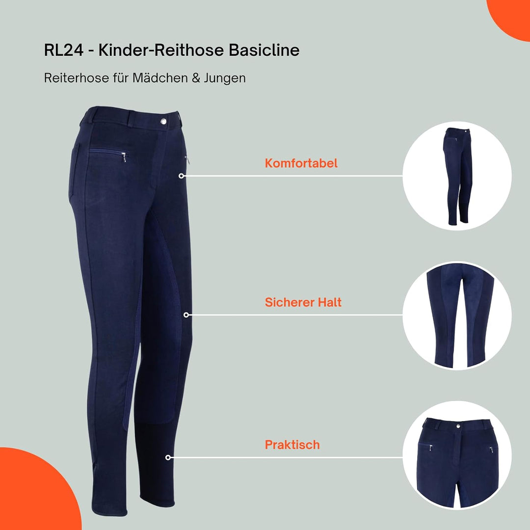 RL24 - Kinder Reithose Vollbesatz Basicline | Vollbesatz-Reithose für Kinder – Reiterhose 86 Dunkelb