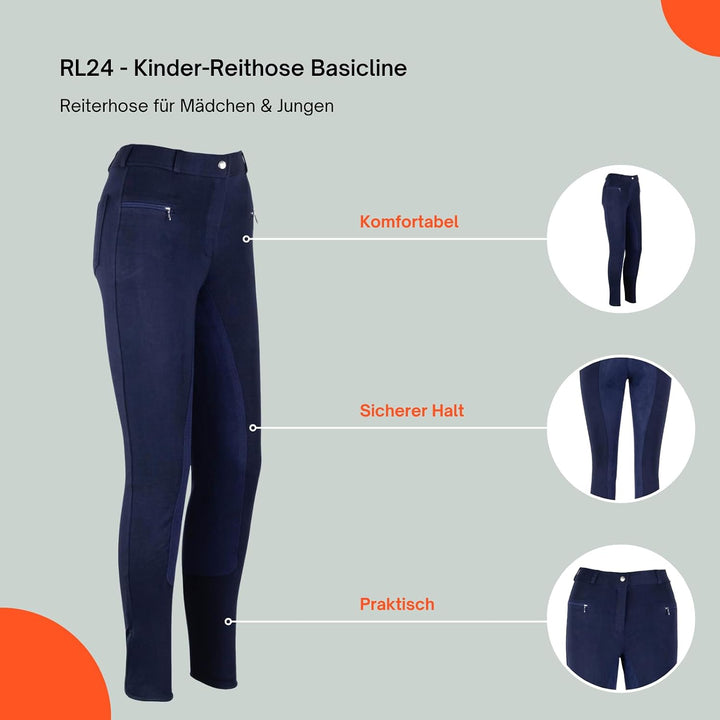 RL24 - Kinder Reithose Vollbesatz Basicline | Vollbesatz-Reithose für Kinder – Reiterhose 86 Dunkelb
