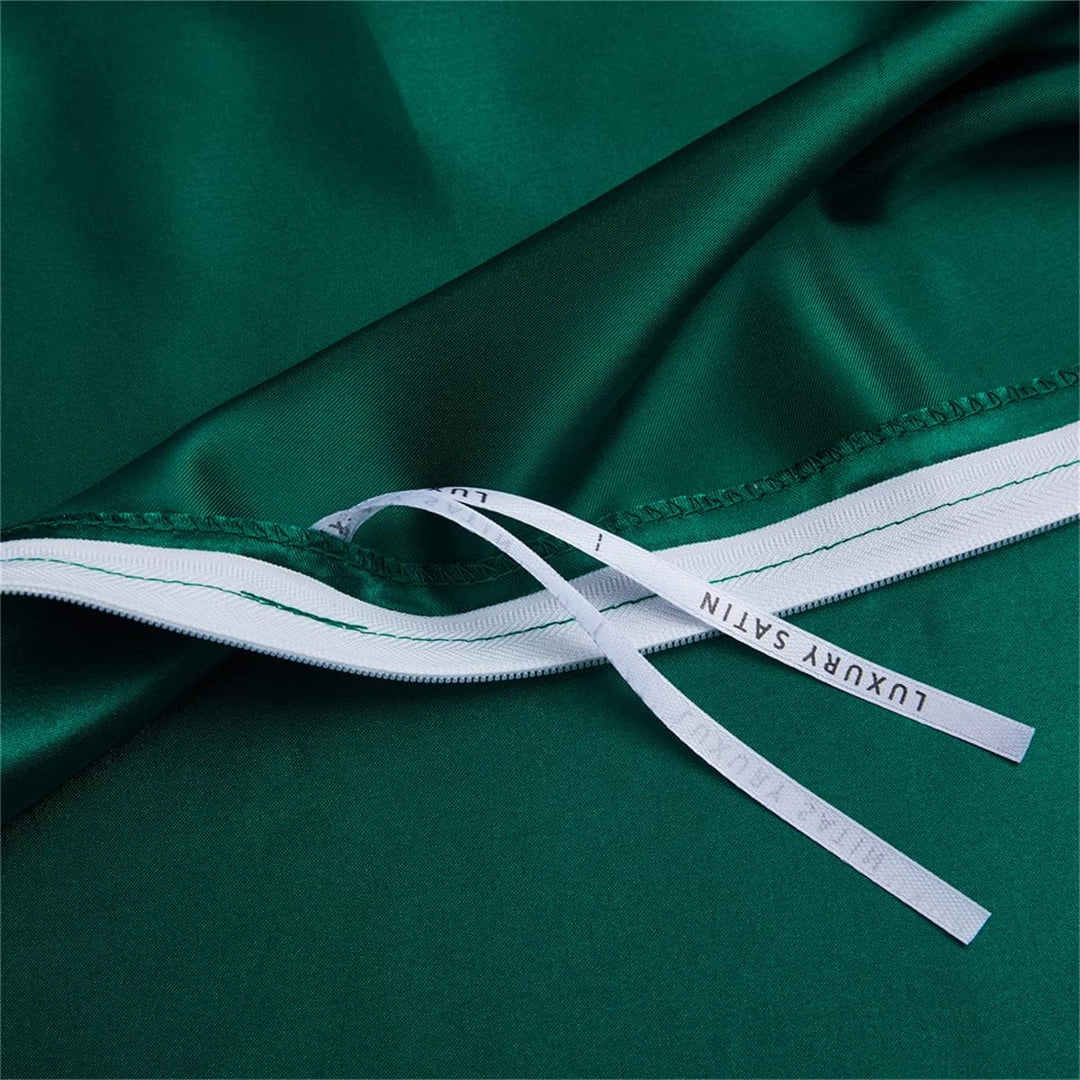 Damier Satin Bettwäsche 155x220cm Grün Glatt Glänzend Bettbezug Set 3 Teilig hohe Deluxe Deckenbezug