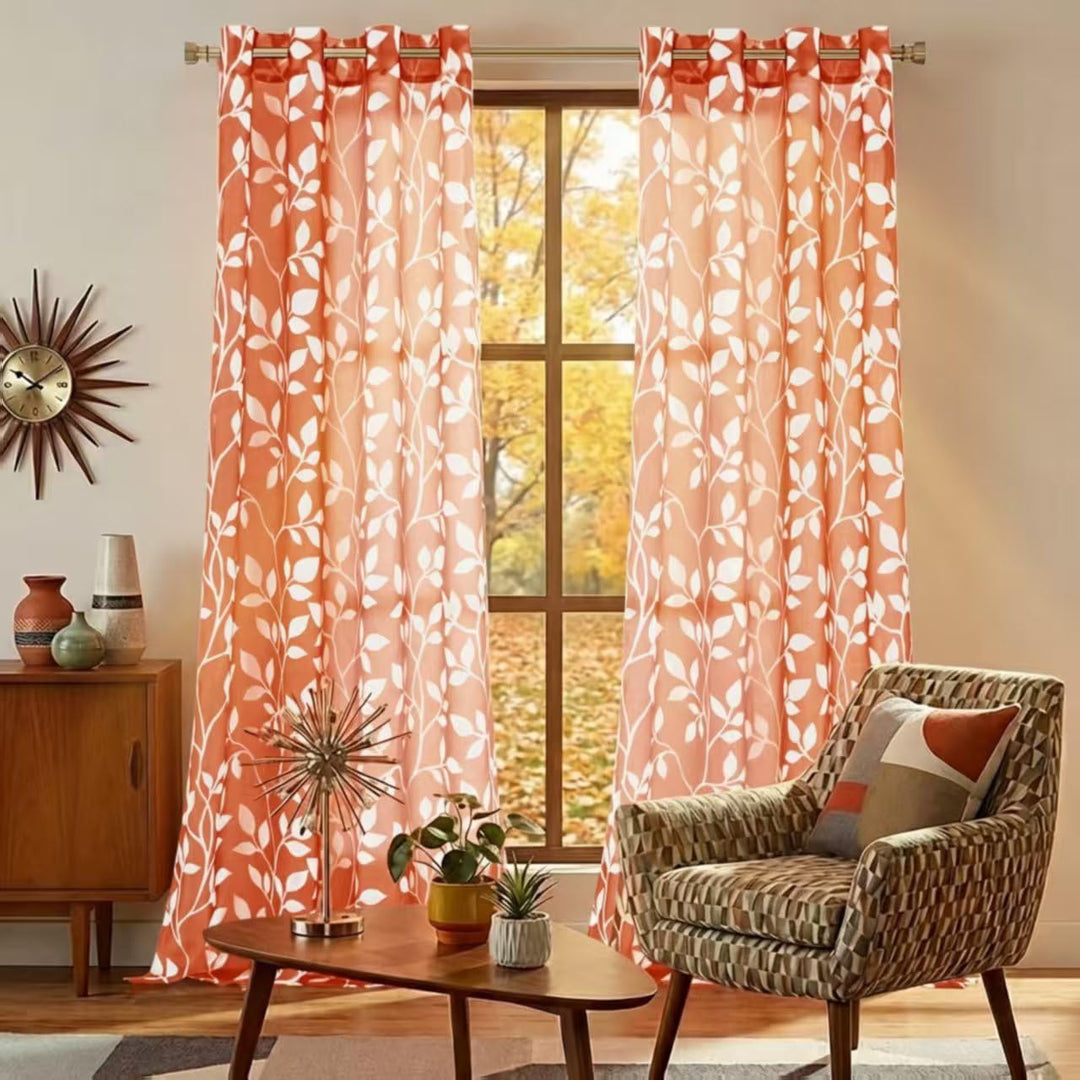 Durchsichtige Vorhänge mit Blättern, 213 cm, für Wohnzimmer, Burnt Orange 52x84 Burnt Orange, 52x84