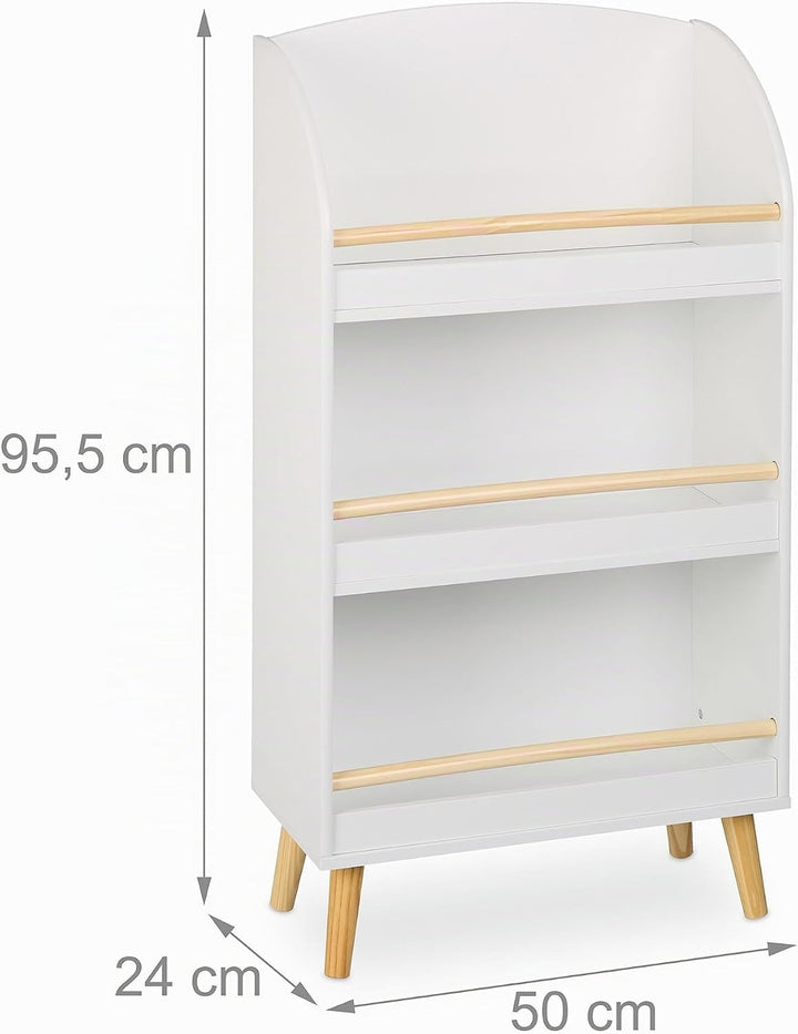 Relaxdays Bücherregal Kinder, HBT: 95,5x50x24 cm, 3 offene Fächer für Bücher, Kinderbücherregal, Kin