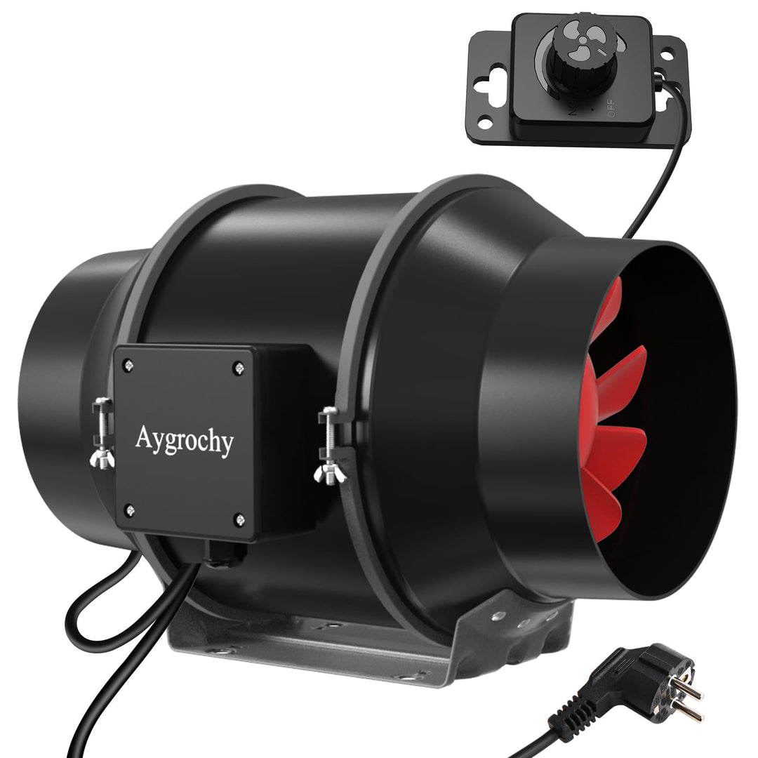 Aygrochy Regelbar Rohrventilator 125mm, Abluftventilator 416m³/h, EC motor Rohrlüfter mit EU-Stecker