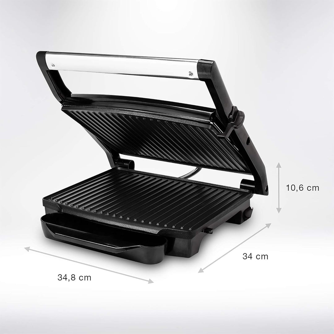 Princess Kontaktgrill - Panini Grill mit Edelstahlasuführung, 2000 Watt, 0,75m Kabellänge, 30x24cm G
