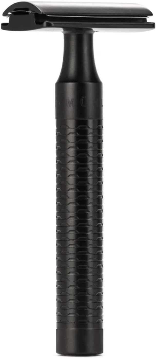 MÜHLE Rocca Rasierset - Silvertip Fibre Pinsel, Rasierhobel, Halter - mattschwarz Edelstahl mit DLC-
