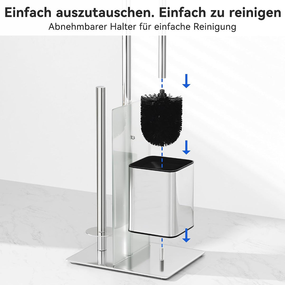Toilettenpapierhalter Stehend mit WC Bürste - Toilettenbürste und Klorollenhalter Stehend mit Glasre