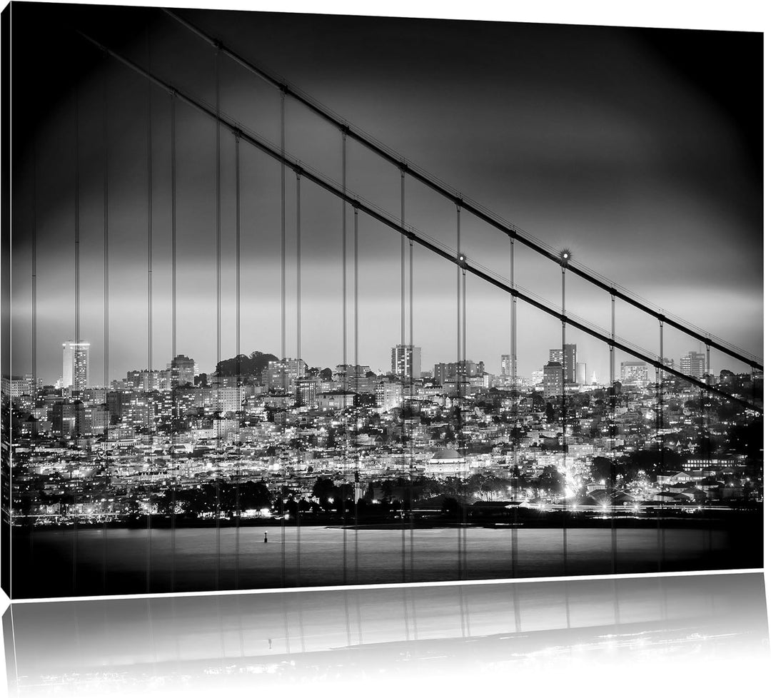 Pixxprint San Francisco Skyline / 100x70cm Leinwandbild bespannt auf Holzrahmen/Wandbild Kunstdruck