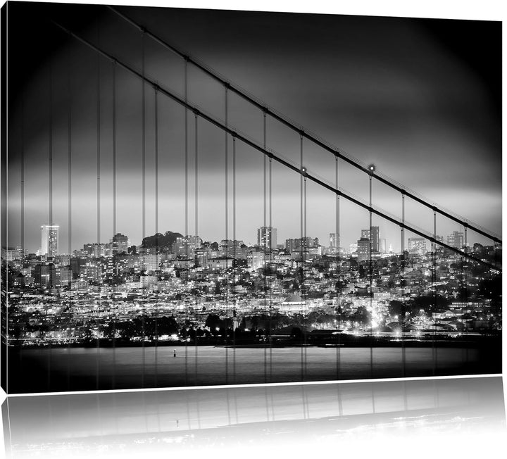 Pixxprint San Francisco Skyline / 100x70cm Leinwandbild bespannt auf Holzrahmen/Wandbild Kunstdruck