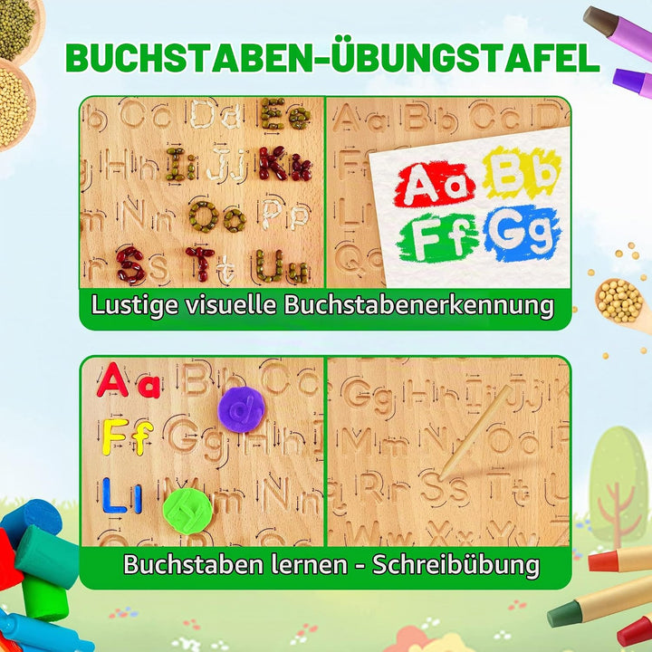 LearnToy Holz-Alphabet Schreibtafel - Montessori Spielzeug Ab 3-5 Jahre - Training Buchstaben - Beid
