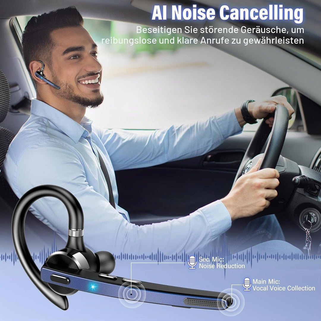 Bluetooth Headset V5.3, Wireless Freisprech Telefon mit CVC 8.0/ENC Dual Mic, APTX, Mute Zwei-Geräte