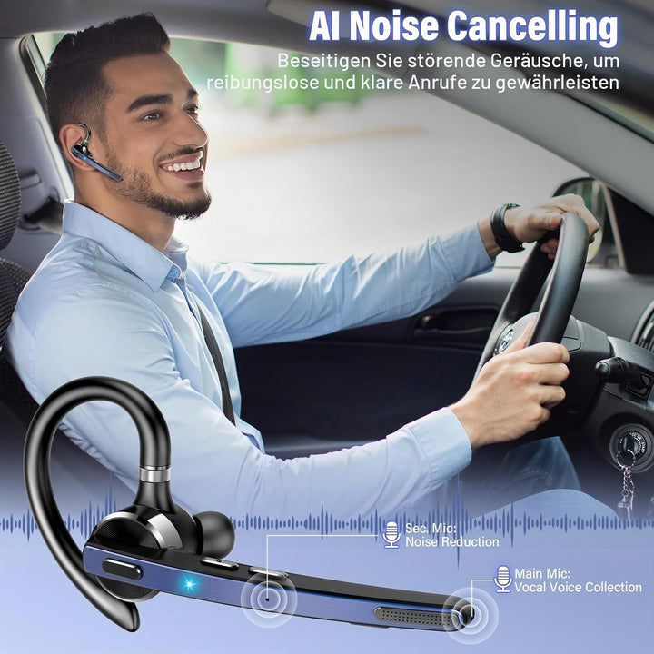 Bluetooth Headset V5.3, Wireless Freisprech Telefon mit CVC 8.0/ENC Dual Mic, APTX, Mute Zwei-Geräte