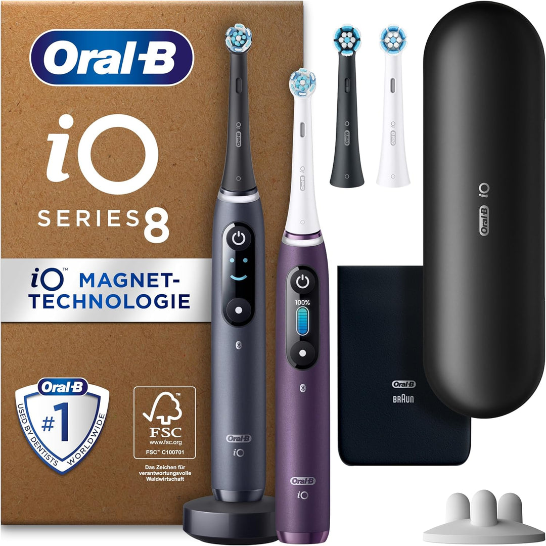 Oral-B iO Series 8 Plus Edition Elektrische Zahnbürste/Electric Toothbrush, Doppelpack PLUS 3 Aufste