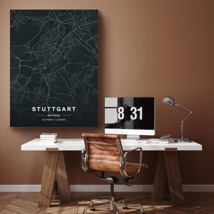 wandmotiv24 Stadt Karte als Leinwandbild, 60x45cm, Hochformat, Stuttgart, Deutschland, Strassen, Ant