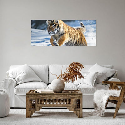 Panorama Bilder auf Leinwand 100x40cm Leinwandbild mit Rahmen tiger tier Gross Wanddeko Bild Schlafz