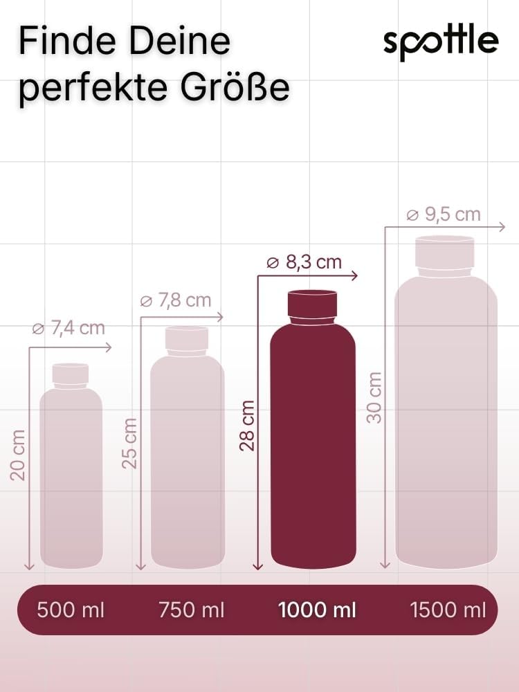 spottle Edelstahl Trinkflasche 1L – Thermosflasche aus Metall, doppelwandig, vakuumisoliert, Kohlens