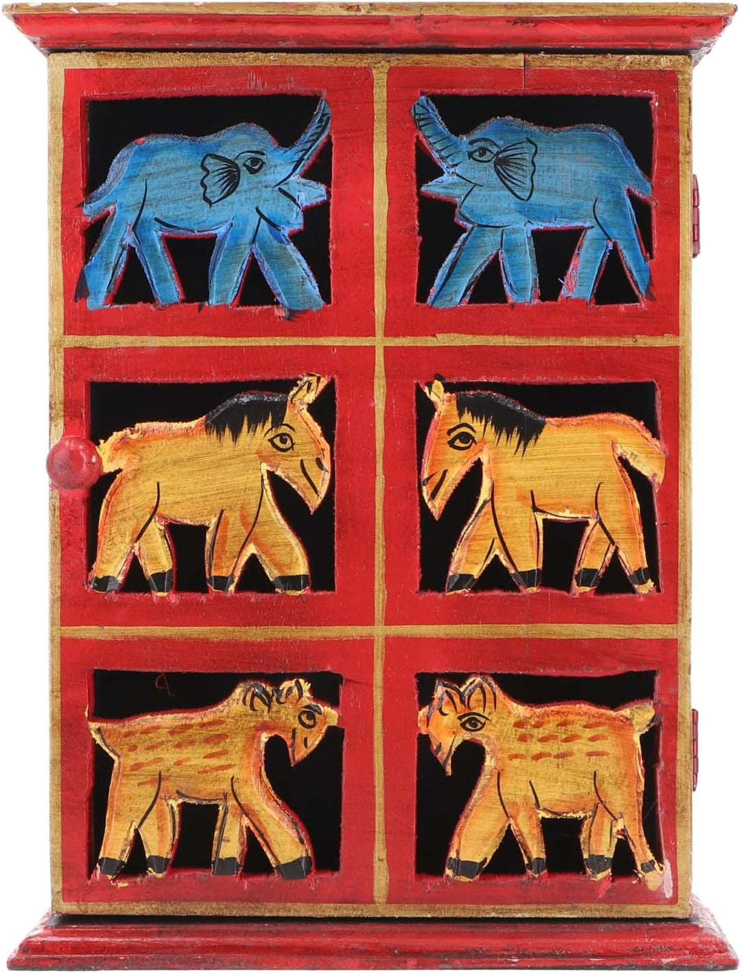 GURU SHOP Schlüsselkasten, Bemalte Schlüssel Ablage Box mit Tür - Muster 2, Mehrfarbig, 30x23x9 cm,